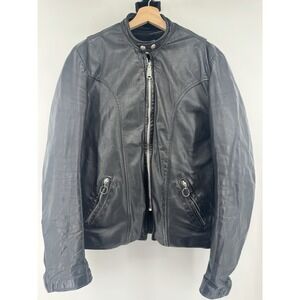Vintage 80s Brooks Leather Sportswear USA Black Cafe Racer Motorcycle Jacket 40